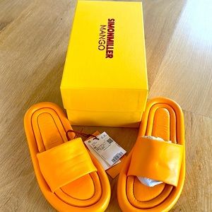 Simon Miller x Mango Orange Leather Slide Sandals Eur 38 US 8